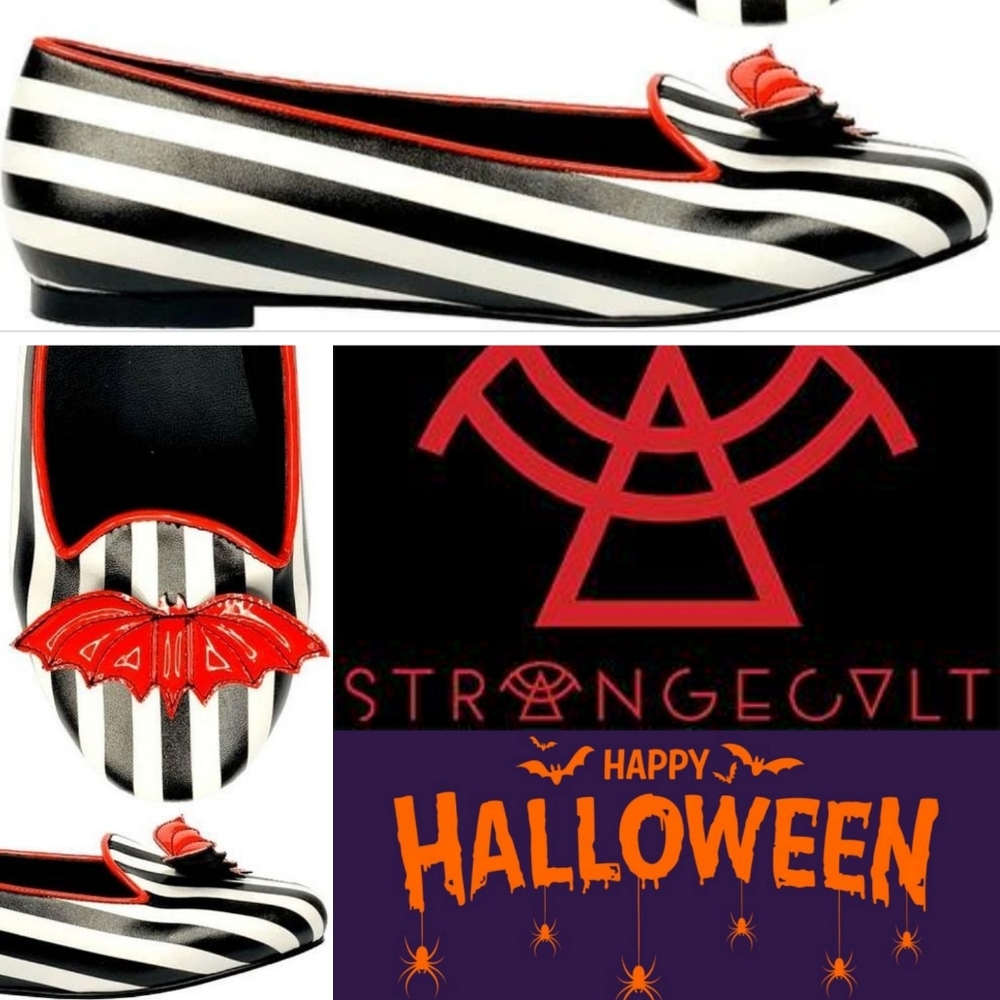 Lydia 🦇 Bat Stripe Flat 🎪 Strangecvlt Red Black White